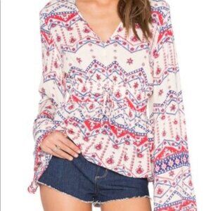 Minkpink Western Wonder Pastel Pink Floral Corset Bell Sleeve Top